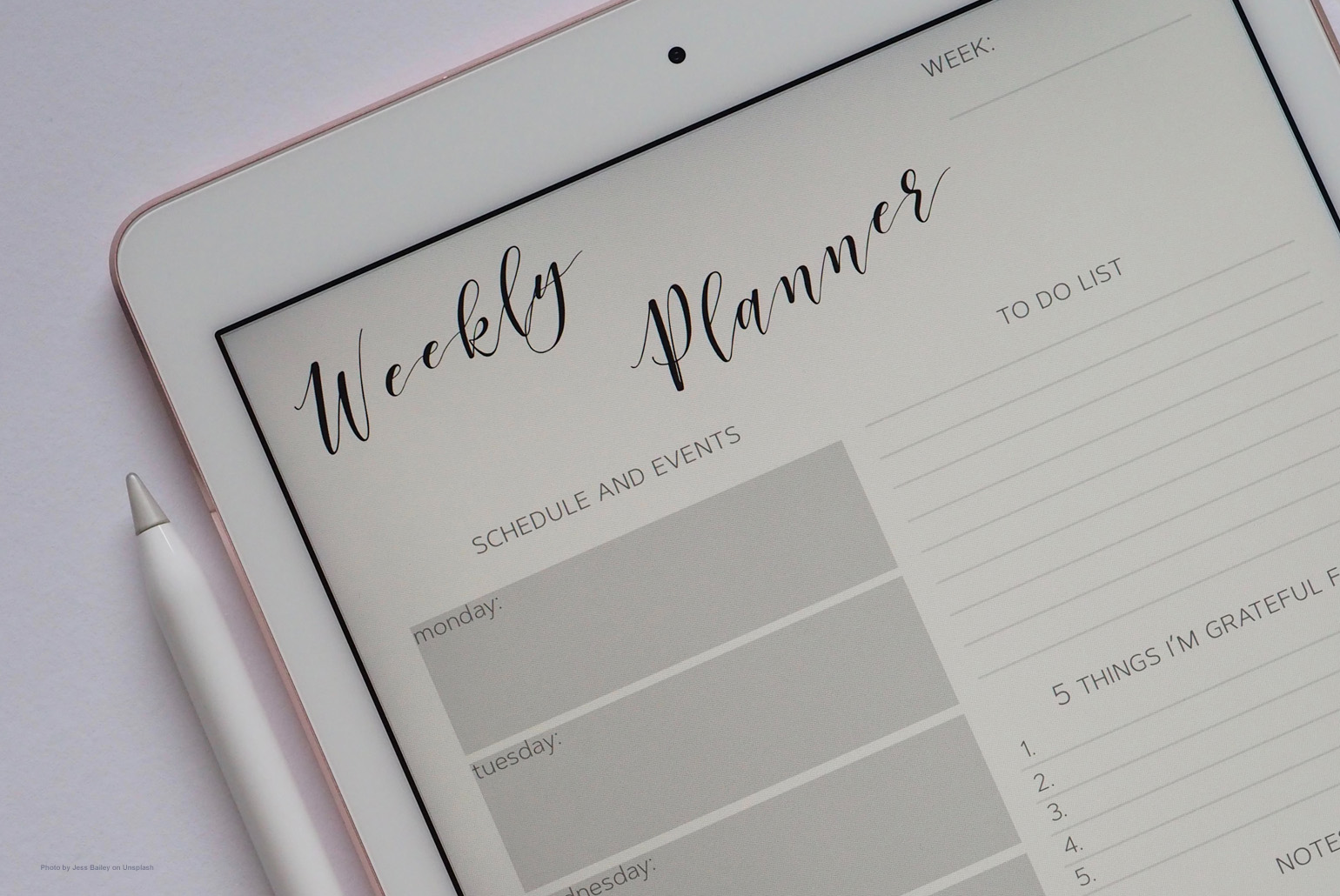weekly planner on an iPad